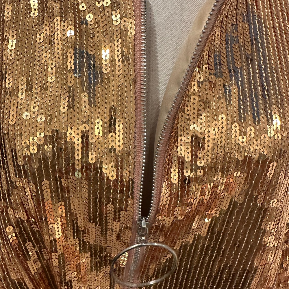 NIKKI LUND Oversize Sequins Fringe Hem Jacket in Gold L - Picture 11 of 11